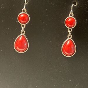 Upcycled jewelry. Beautiful red stone and silver earrings